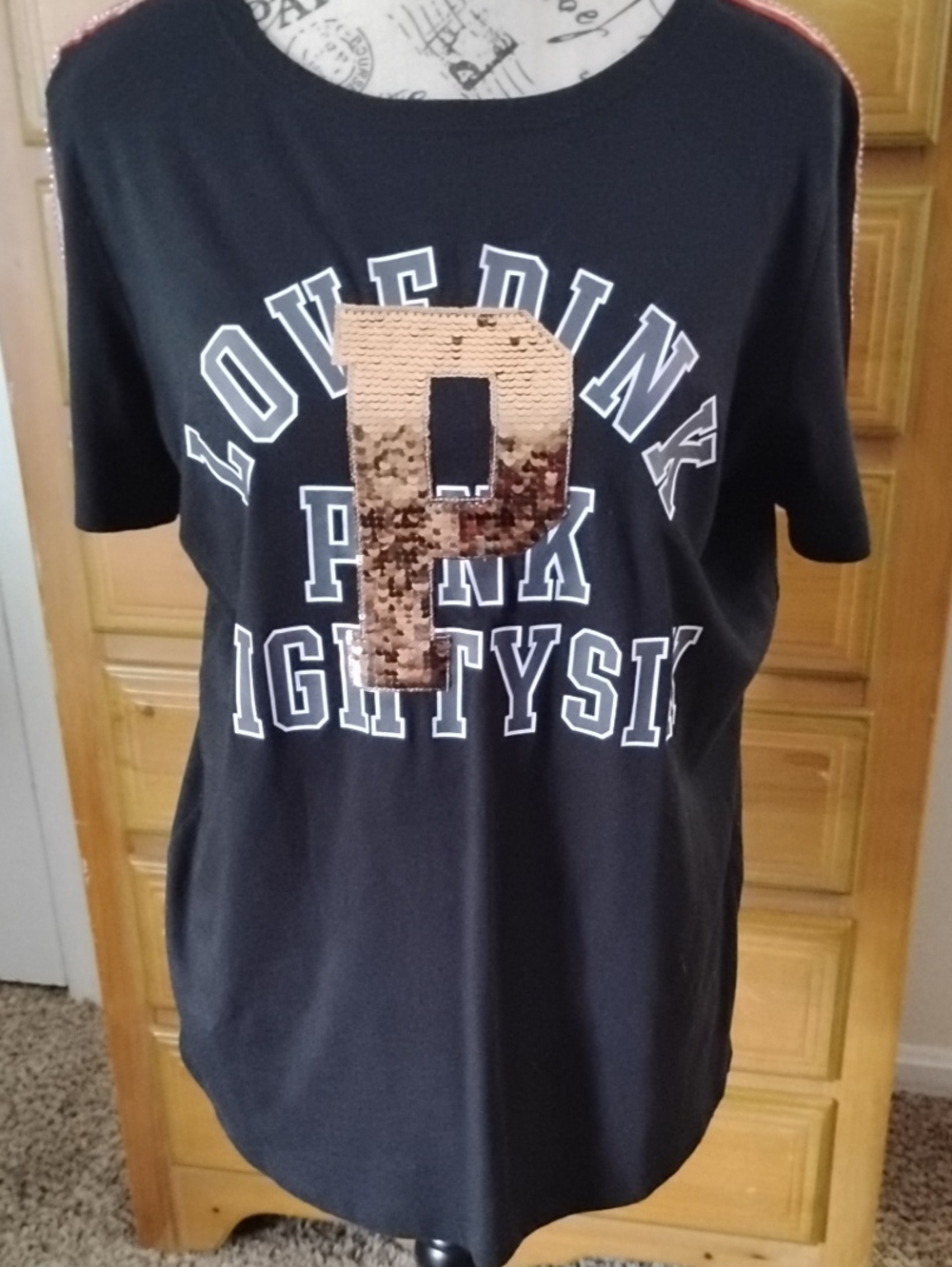 PINK Victoria's Secret Bling Graphic Logo Tee